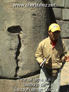 légende: Tete de lama aux bastions de Sacsayhuaman Cusco
qualityCode=raw
sizeCode=half

Données de l'image originale:
Taille originale: 171040 bytes
Temps d'exposition: 1/215 s
Diaph: f/400/100
Heure de prise de vue: 2003:07:08 11:00:43
Flash: non
Focale: 42/10 mm
